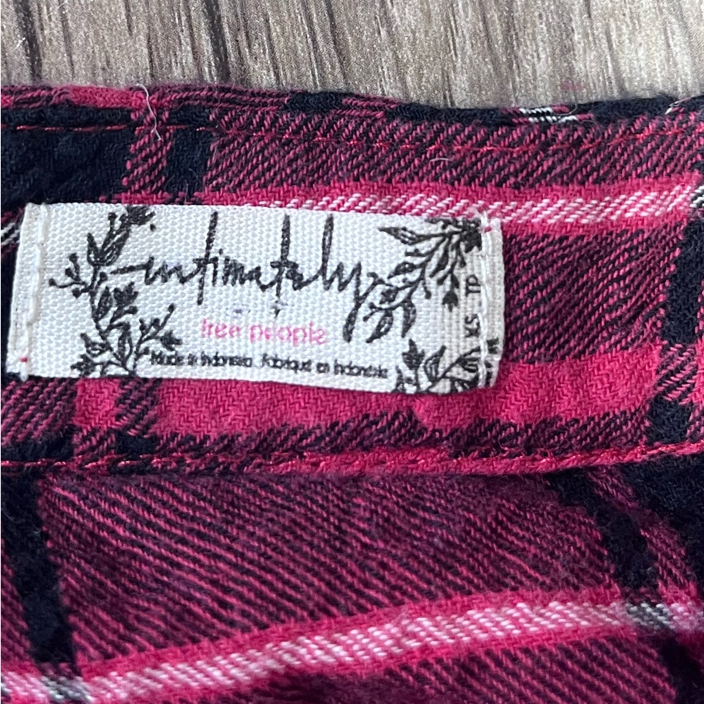 Free People Not Your Boyfriends Tunic Plaid Top Red‎ Oversized Balloon Sleeve Xs - Picture 4 of 8